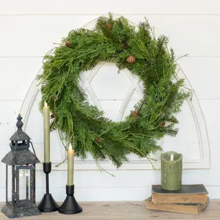 22" Hemlock & Cedar w/ Pinecones Wreath
