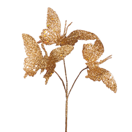 3 Gold Butterflies Stem 22cm