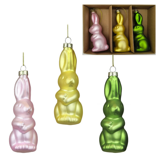 Set of 3 Glass Bunnies Ornaments 12.5cm