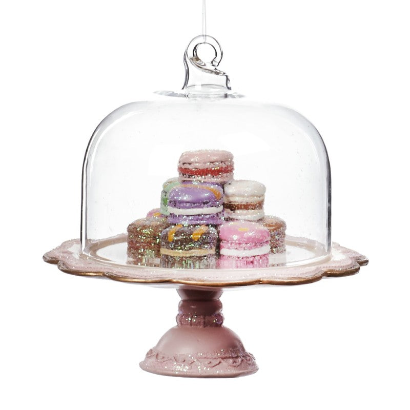 Glass Macaron Dome on Cake Stand Ornament 10cm