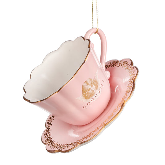 Pink Cup & Saucer Ornament 11cm