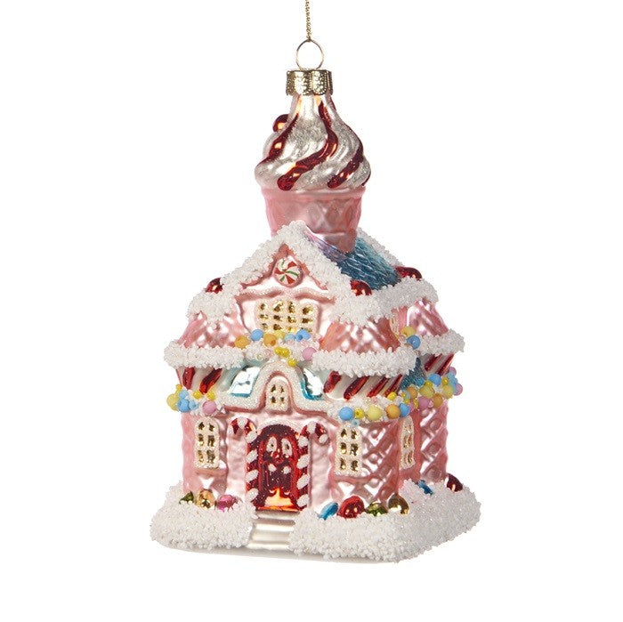 Glass Pink Candy Gingerbread House 14cm