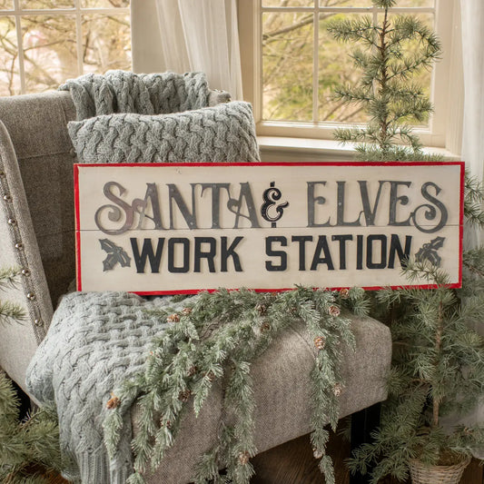Santa & Elves Work Station Sign 32"