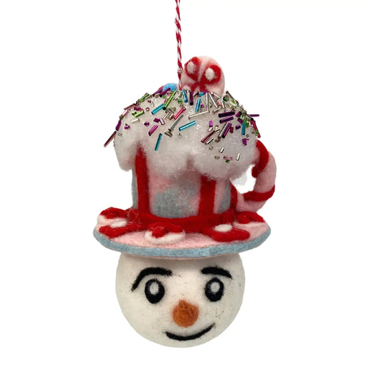 Candy Sprinkled Cup of Joy Snowman Head Ornament 7.87"