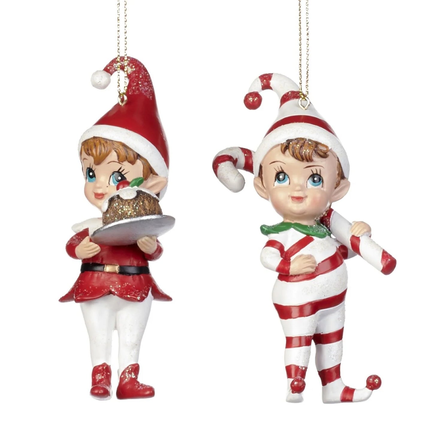 Xmas Elf with Candy Cane / Cake Ornament 11.5cm - 2 Assortments