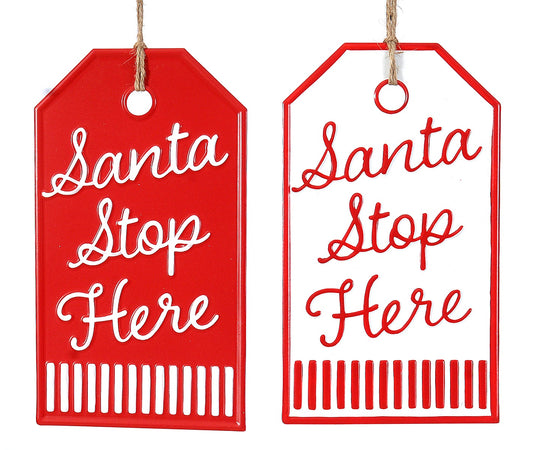 Metal Sign Santa Stop Here 13cm 2 Pieces - 10354