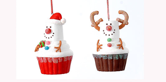 Claygough Snowman/Reindeer Cupcake Ornaments 10cm 2 Assortments (10817)
