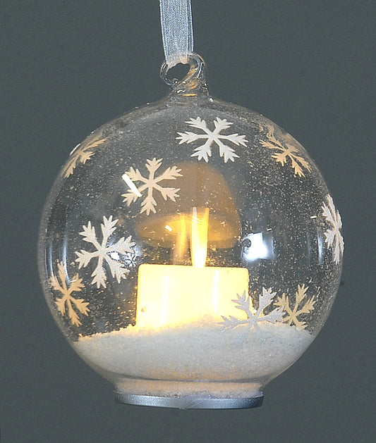 Clear Glass Bauble with Candle and Snow 10cm (11126)