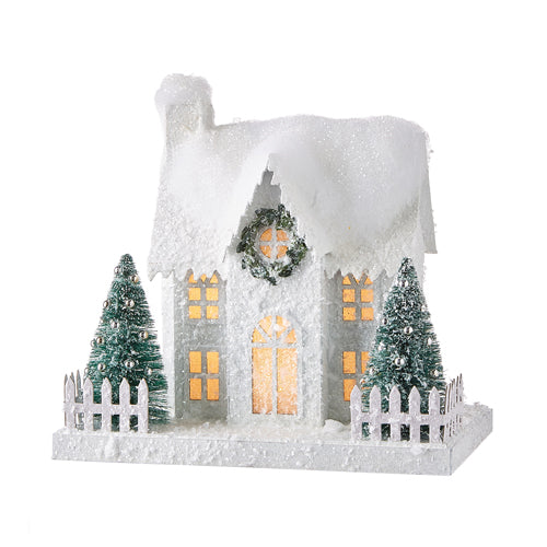 9" Flocked Lighted House