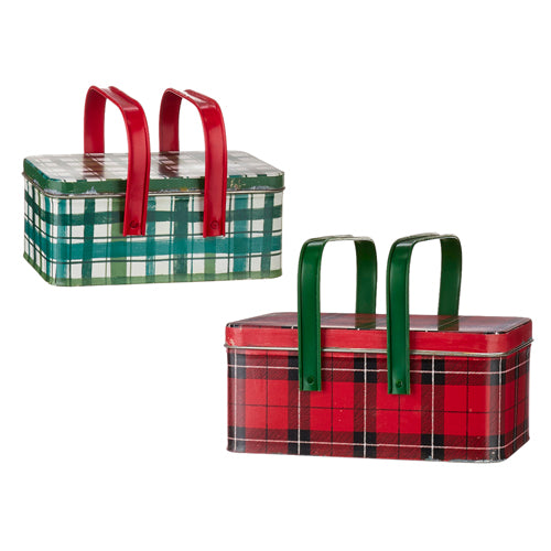 10.5" Plaid Handled Picnic Baskets