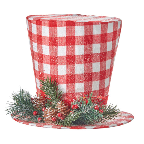 11.5" Red and White Buffalo Plaid Top Hat