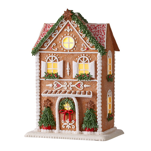 13" Gingerbread Lighted House with Trees (4116426)
