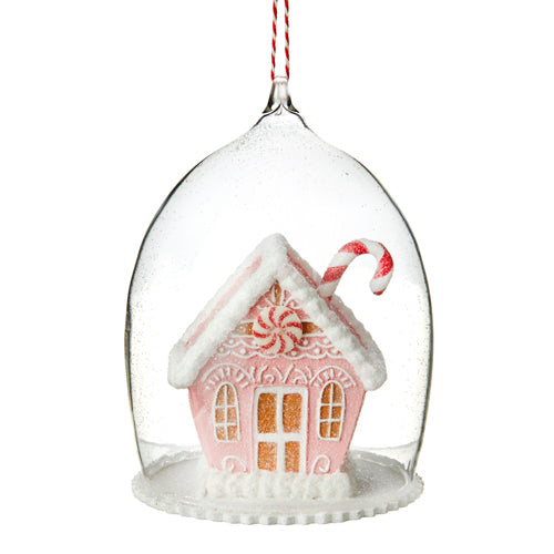 4.25" Pink Gingerbread House Cloche Ornament