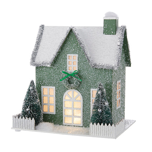 9.25" Flocked Lighted Paper House - 3 Colours