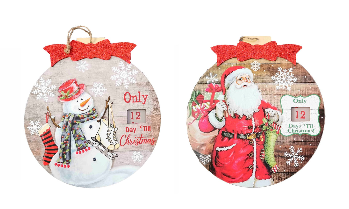 Wood Bauble Plaque Christmas Countdown 29cm (93826) - 1 Piece