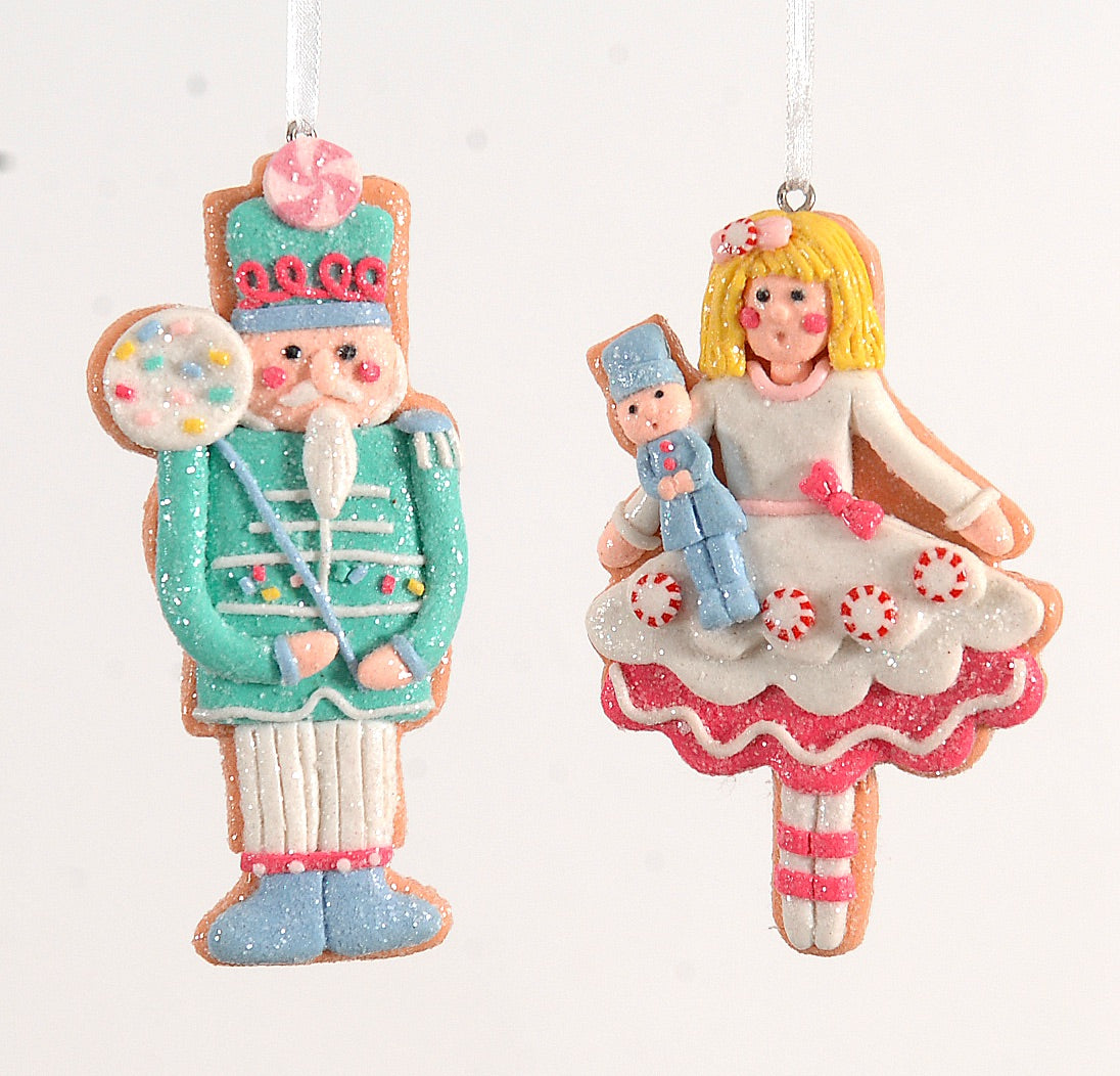 Pastel Nutcracker and Girl Ornaments 10 cm (97794) - Set of 2
