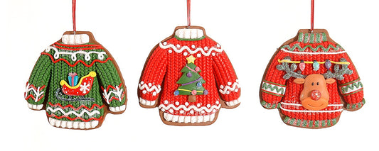 Christmas Jumper Hanging Ornaments 9cm - 3 Assortments (98022)