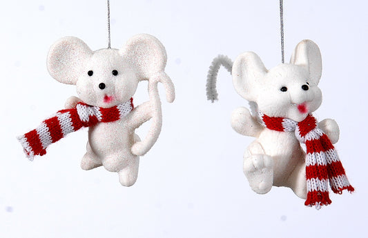 Plastic and flock mouse with scarf ornament (98489) - 1 piece