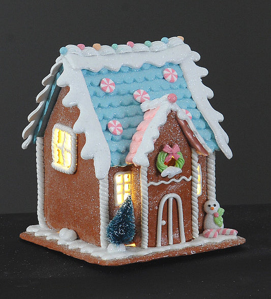 Candy Blue Roof Gingerbread House w/led 15.5cm (99747)