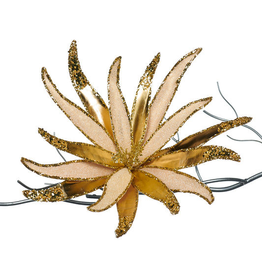 Metallic Thin Petal Gold Poinsettia on Clip 42cm (FF 99220)