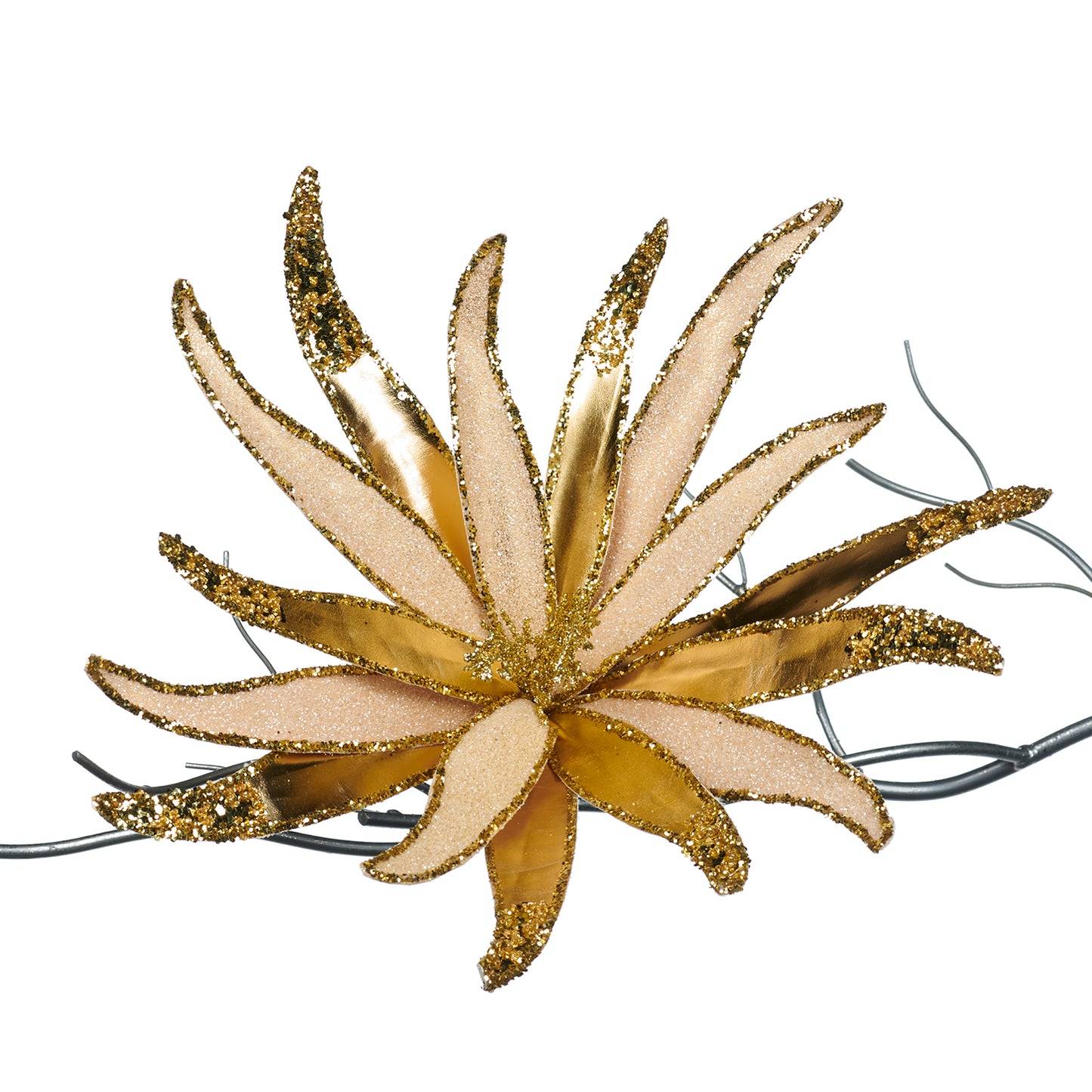 Metallic Thin Petal Gold Poinsettia on Clip 42cm (FF 99220)