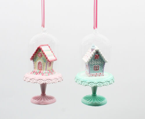 December Diamonds Pastel Gingerbread House in Cloche Ornament (7786282647800)