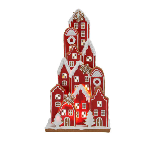 LED Red Stacked Gingerbread Village 18in/46cm (29-29653)