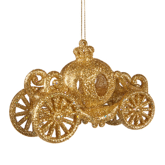 Gold Glitter Pumpkin Carriage Hanging Ornaments 12cm