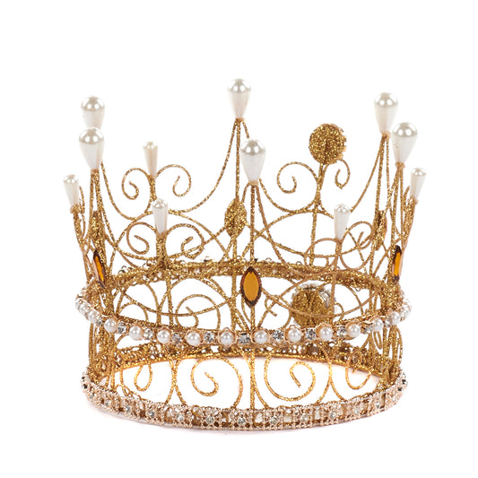Gold Wire & Pearl Crown Ornaments 15cm (MO 94146)