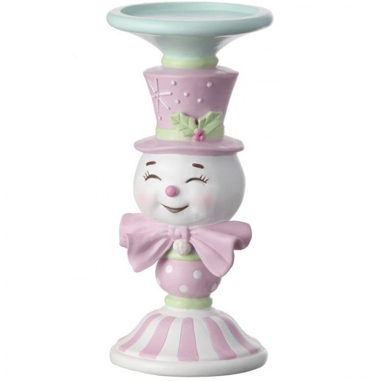 MTX69037 - 9"RESIN CANDY SNOWMAN CANDLE STAND - 2 COLOURS
