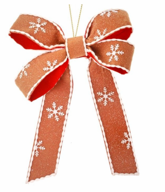 15" FROSTY GINGERBREAD RIBBON BOW ORNAMENT