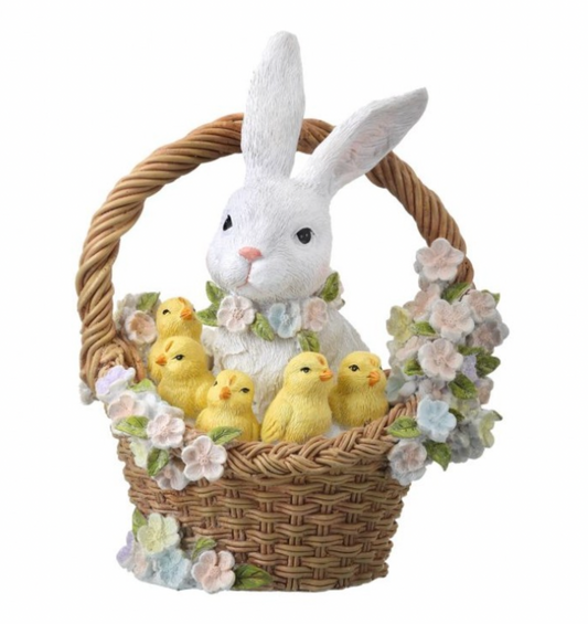 MT24638 - Bunny and Chicks in Flower Basket 9.25" (23cm)