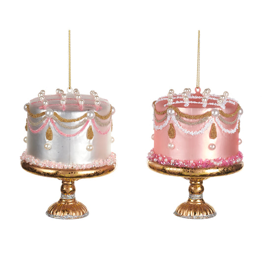 Glass Cake on Stand Ornament 12cm 2 Assortments (TR 22507) - 1 Piece