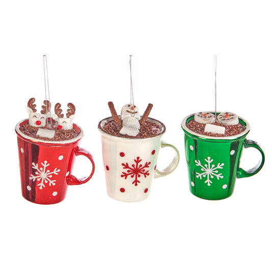 Glass Xmas Hot Cocoa Mug Ornaments 10cm 3 Assortments (YA 92431) - 1 Piece