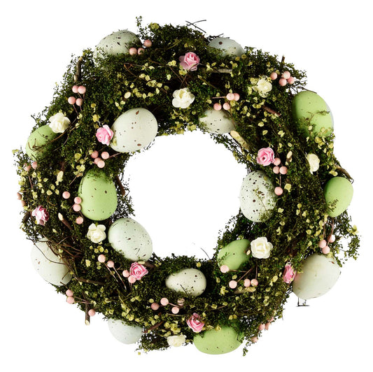 Easter Wreath Flowers and Green Eggs 33cm