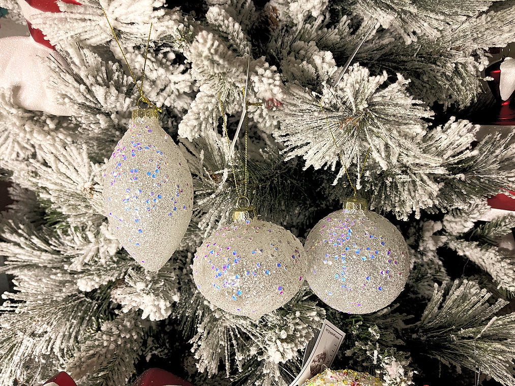 Candy Iridescent Glass White and Pink Glitter Bauble 3-Pack (7785336111352)