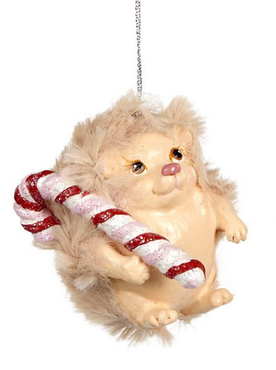 Fluffy Hedgehog with Candy Cane Christmas Ornament 7.5cm (7785338405112)