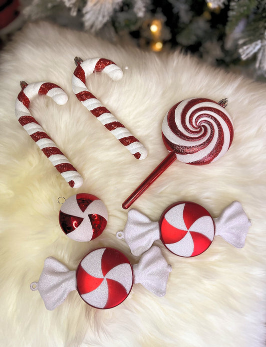Red&White Candy Cane Lollipop Christmas Ornaments Set (7784640741624)