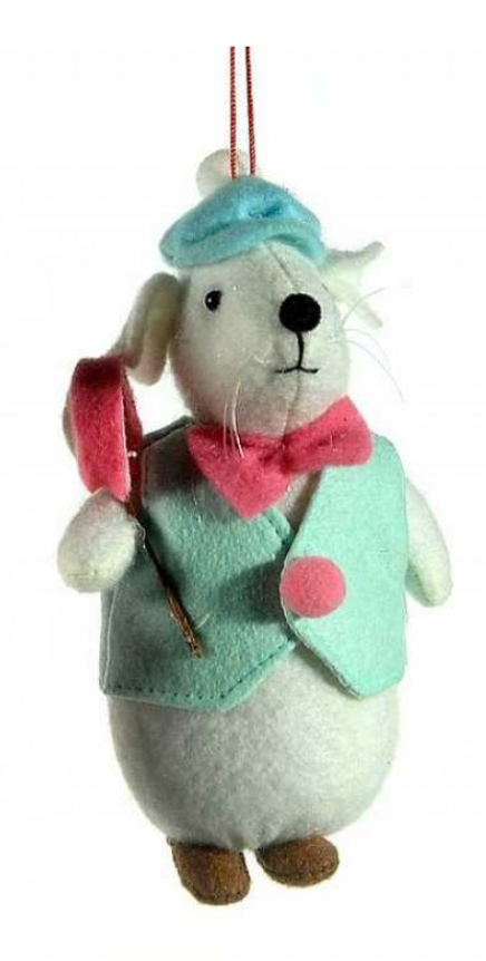 Felt Mouse with Lollipop Christmas Ornament 15.2cm- Blue