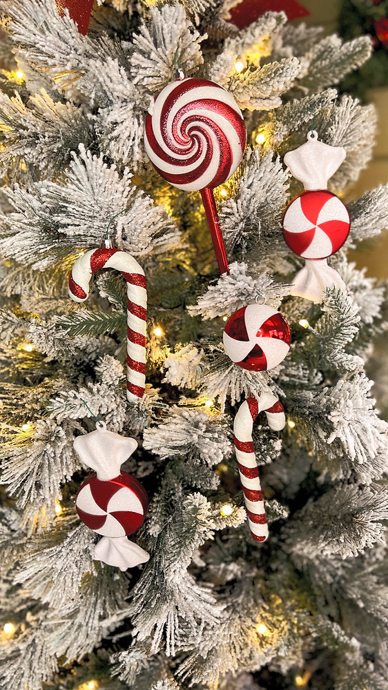 Red&White Candy Cane Lollipop Christmas Ornaments Set (7784640741624)