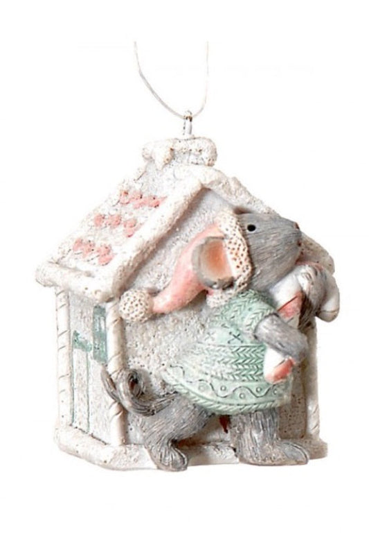 Pink House with Mouse & Candy Cane Christmas Ornament 6.5cm (7784630485240)