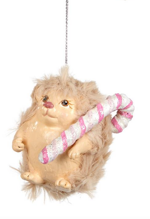 Fluffy Hedgehog with Candy Cane Christmas Ornament 7.5cm (7785338405112)