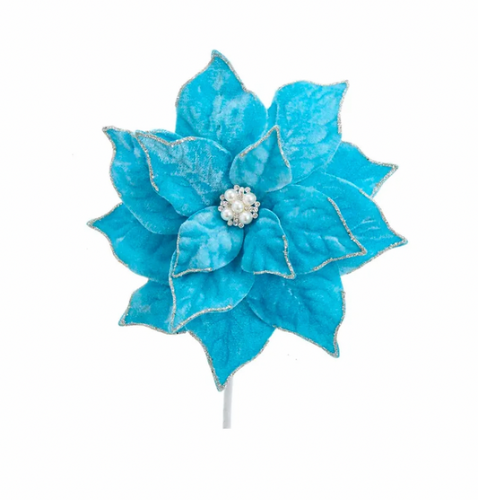 Kurt S Adler Blue Poinsettia Pick 20" (7784688353528)