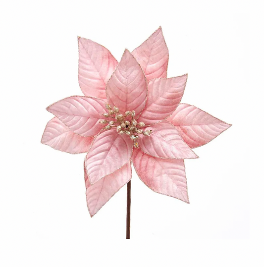 Kurt S Adler Pink and Iridescent Glitter Poinsettia Pick 15" (7784688615672)