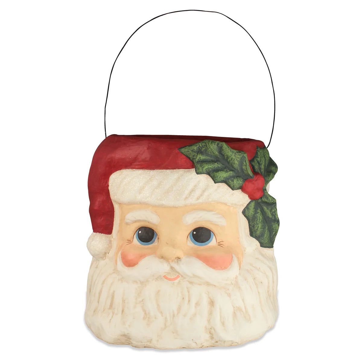 TJ9507 - Holly Jolly Santa Paper Mache Bucket Large 36cm