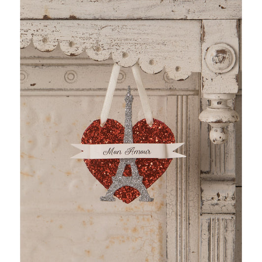 TL1343R - Eiffel Tower Red Heart Ornament 4" (10cm)